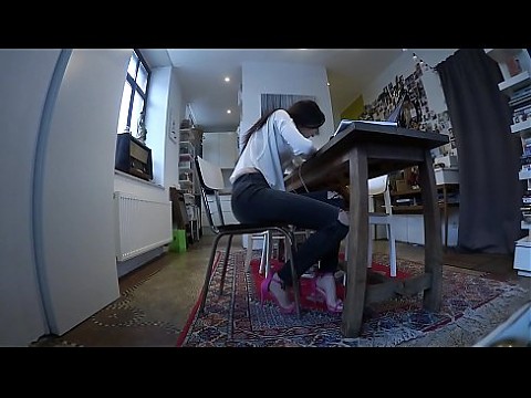 Beautiful Secretary Works From Home in Jeans