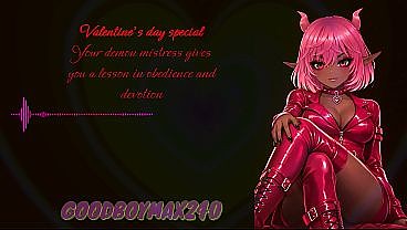 [F4M] Специальный выпуск ко Дню святого Валентина — Ваша демоническая госпожа преподает вам урок послушания и преданности, нежной привязанности, похвалы, утверждений, мягкого женского доминирования. 13 мин.